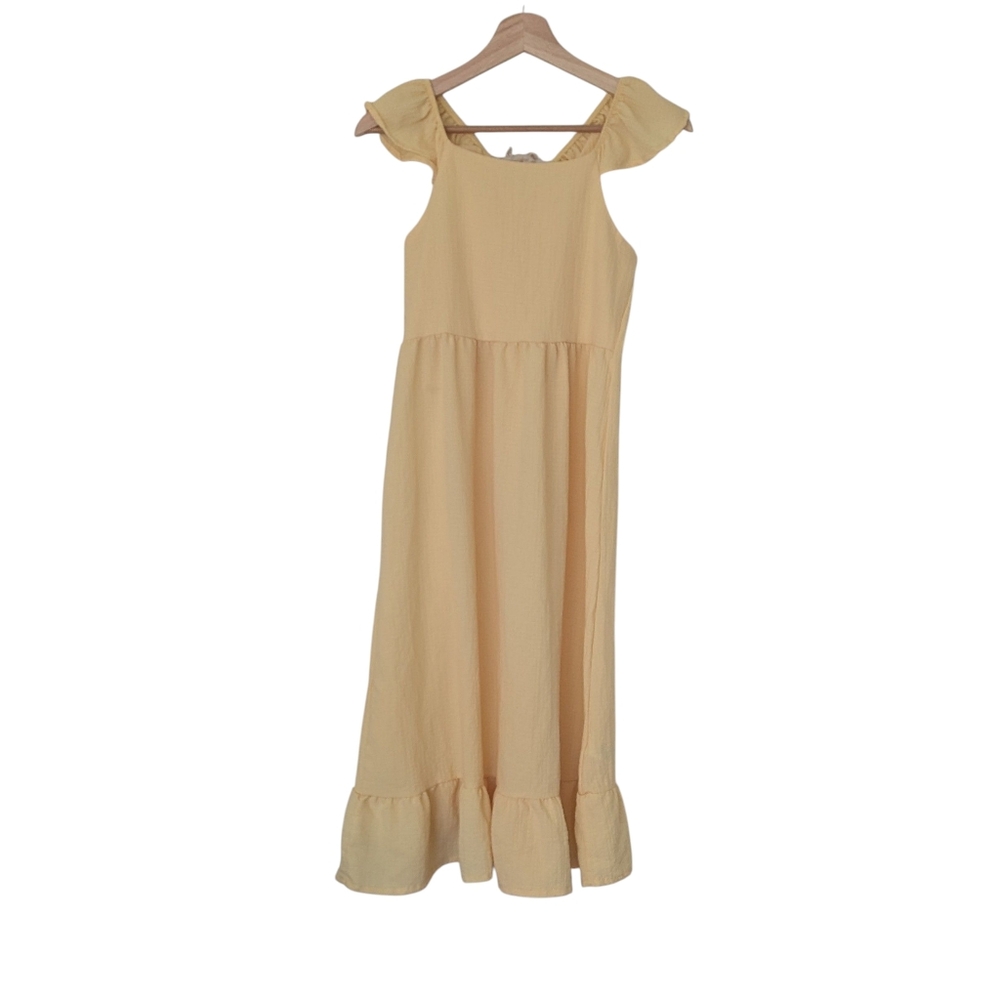 Tahari Light Yellow Textured Girls Dress, 14
